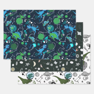 Space Dinos Wrapping Flat Sheet Set of 3