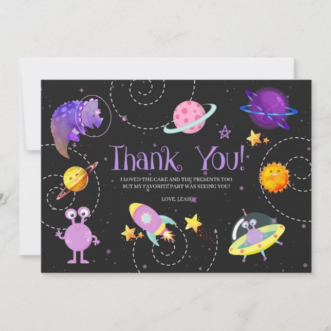 Space Dinosaur Galaxy Thank You Card (Front)