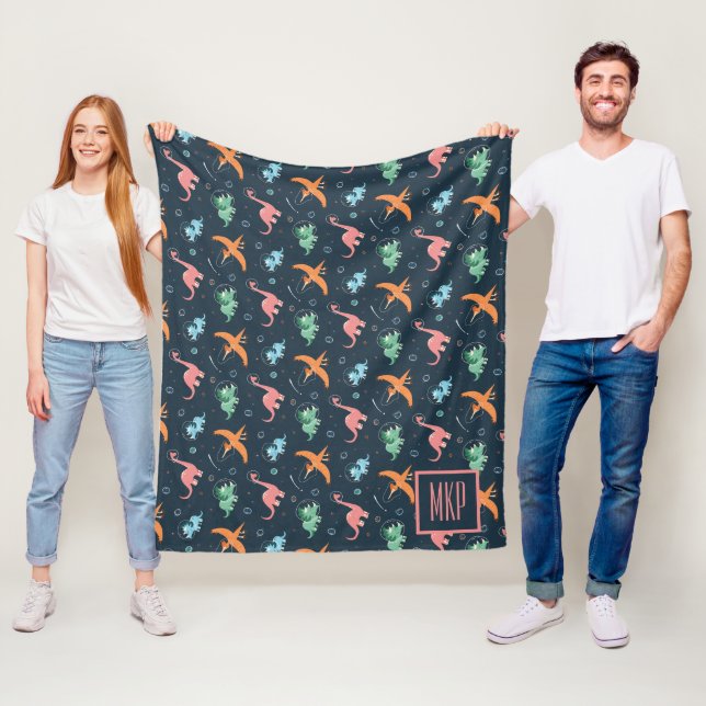 Space Dinosaur Pattern Modern Personalised Fleece Blanket (In Situ)