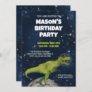 Space Dinosaur T-rex Birthday Party Invitation
