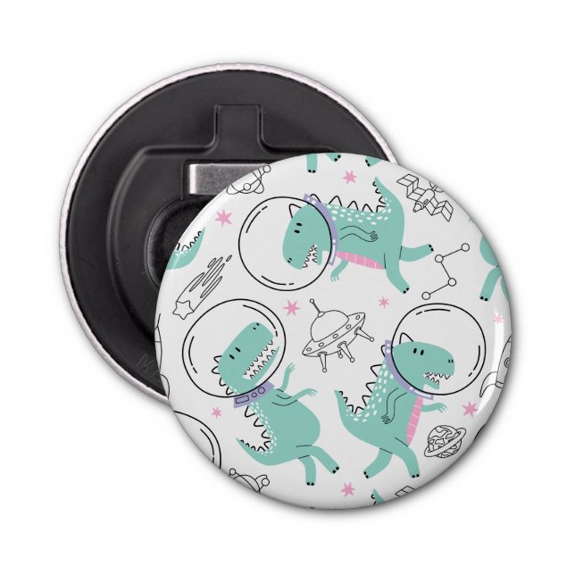 Space Dinosaurs, Cute Dinosaurs, Space Ship, Stars Bottle Opener (Front)