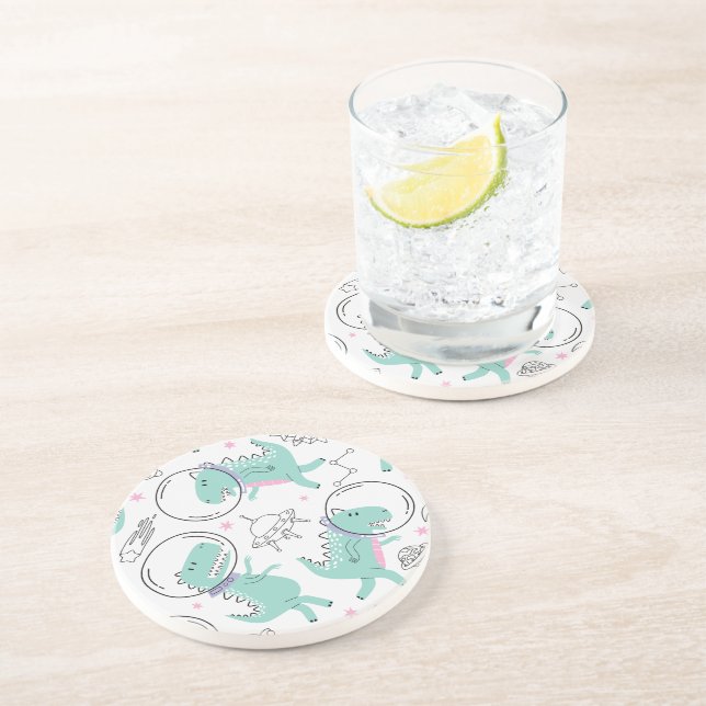 Space Dinosaurs, Cute Dinosaurs, Space Ship, Stars Coaster (Side)