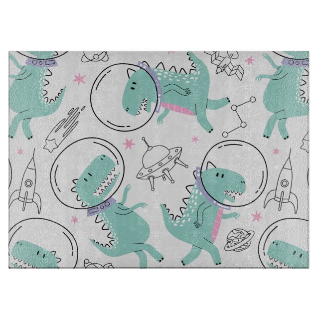Space Dinosaurs, Cute Dinosaurs, Space Ship, Stars Cutting Board (Front)