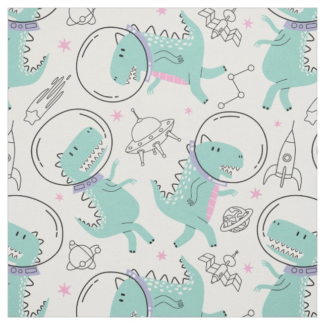 Space Dinosaurs, Cute Dinosaurs, Space Ship, Stars Fabric (Swatch)