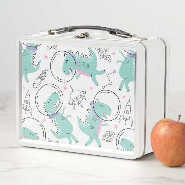Space Dinosaurs, Cute Dinosaurs, Space Ship, Stars Metal Lunch Box (In Situ)