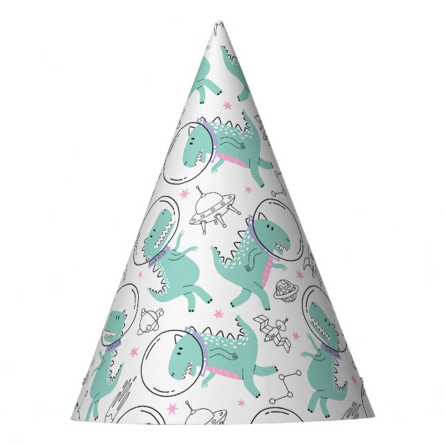 Space Dinosaurs, Cute Dinosaurs, Space Ship, Stars Party Hat (Front)