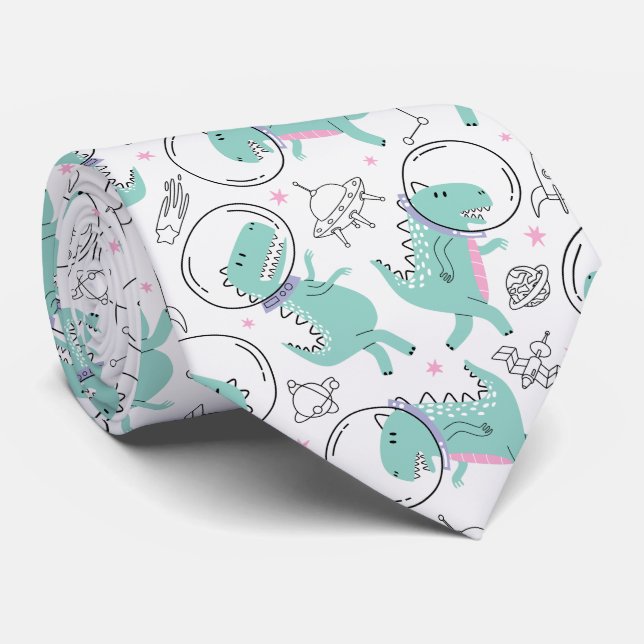 Space Dinosaurs, Cute Dinosaurs, Space Ship, Stars Tie (Rolled)