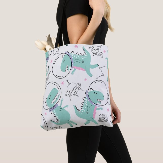 Space Dinosaurs, Cute Dinosaurs, Space Ship, Stars Tote Bag (Close Up)