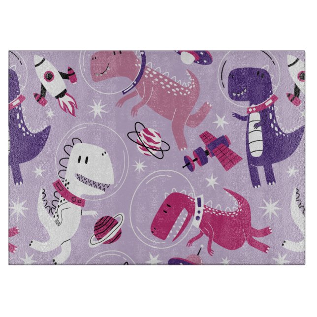 Space Dinosaurs, Cute Dinosaurs, Stars, Space Ship Cutting Board (Front)
