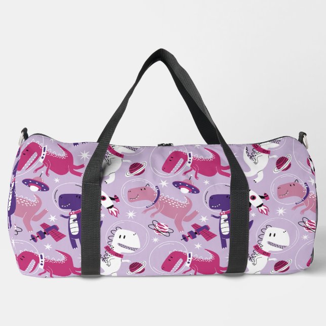 Space Dinosaurs, Cute Dinosaurs, Stars, Space Ship Duffle Bag (Front)