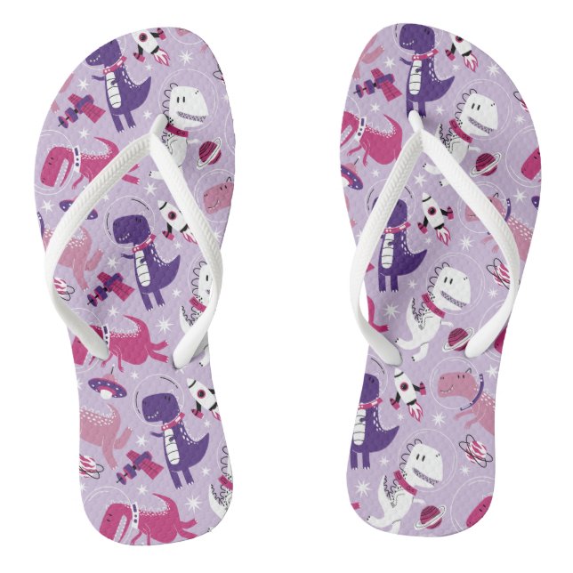 Space Dinosaurs, Cute Dinosaurs, Stars, Space Ship Flip Flops (Footbed)