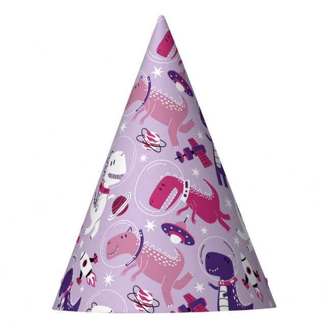 Space Dinosaurs, Cute Dinosaurs, Stars, Space Ship Party Hat (Front)