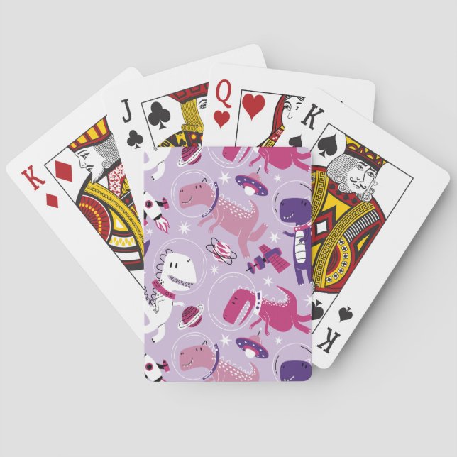 Space Dinosaurs, Cute Dinosaurs, Stars, Space Ship Playing Cards (Back)