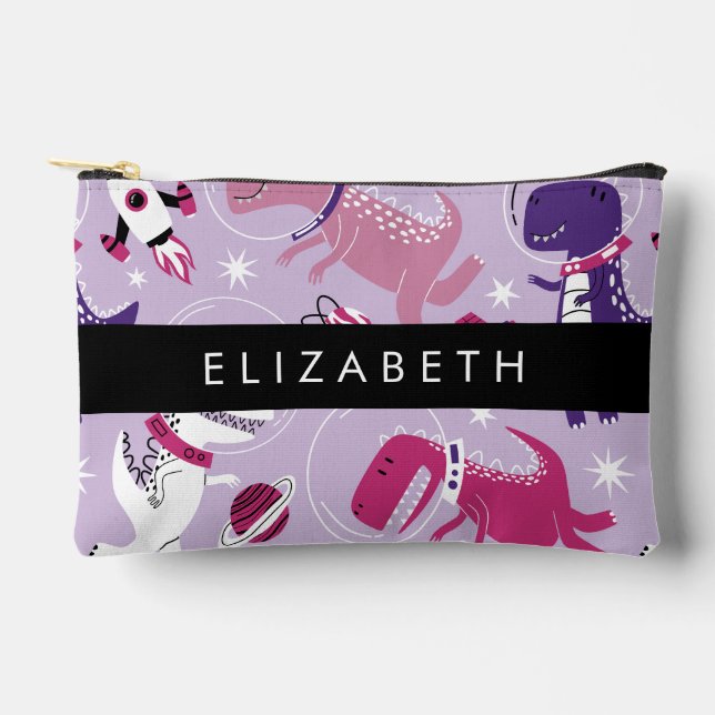 Space Dinosaurs, Cute Dinosaurs, Stars, Your Name Accessory Pouch (Front)