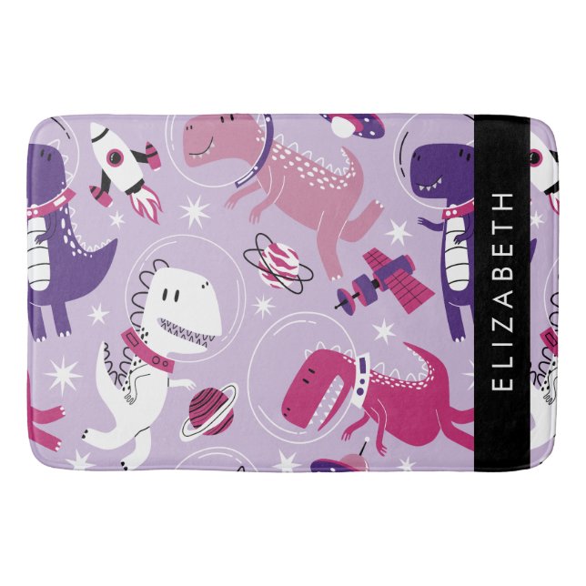 Space Dinosaurs, Cute Dinosaurs, Stars, Your Name Bath Mat (Front)