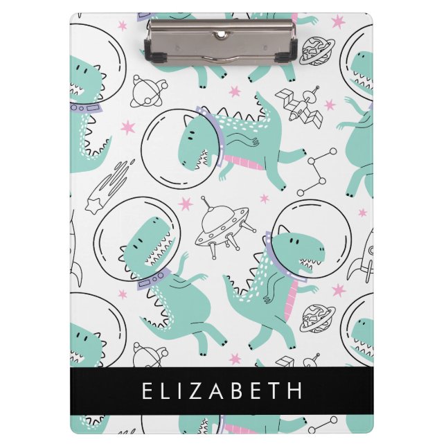 Space Dinosaurs, Cute Dinosaurs, Stars, Your Name Clipboard (Front)