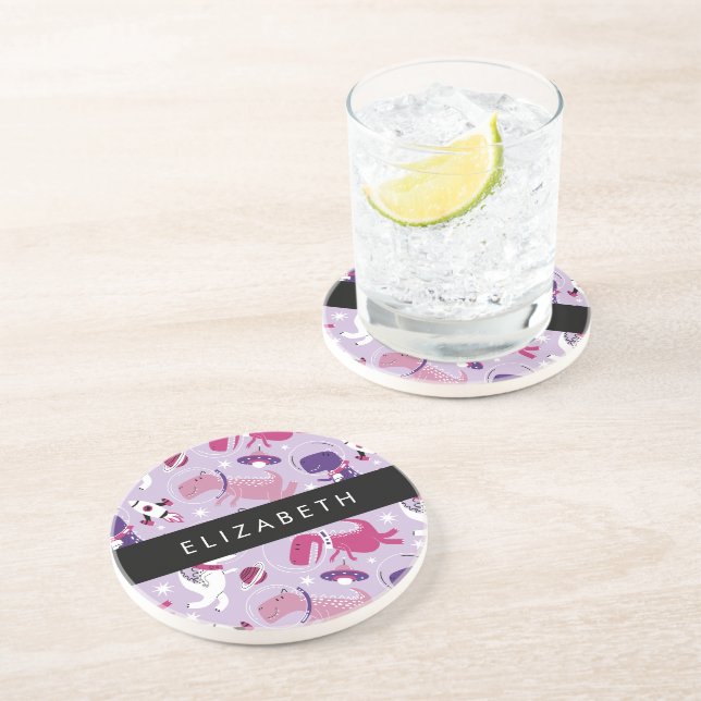 Space Dinosaurs, Cute Dinosaurs, Stars, Your Name Coaster (Side)
