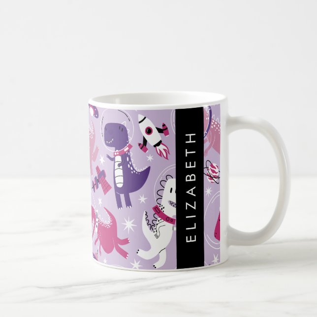 Space Dinosaurs, Cute Dinosaurs, Stars, Your Name Coffee Mug (Right)