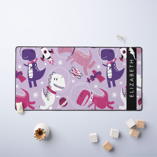 Space Dinosaurs, Cute Dinosaurs, Stars, Your Name Desk Mat (Kids Table)