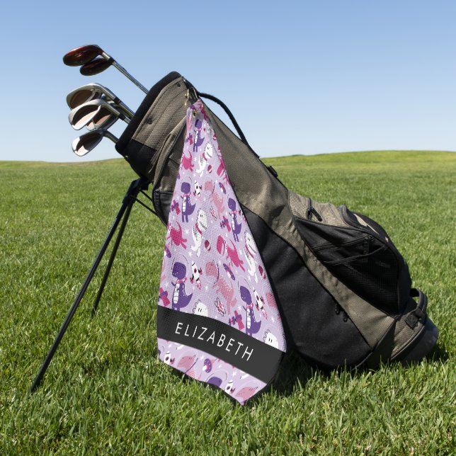 Space Dinosaurs, Cute Dinosaurs, Stars, Your Name Golf Towel (Green)