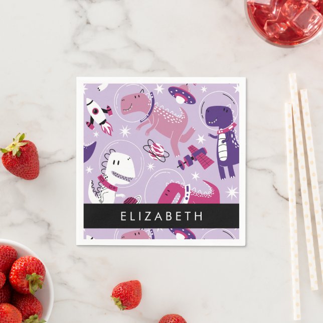 Space Dinosaurs, Cute Dinosaurs, Stars, Your Name Napkin (Insitu)