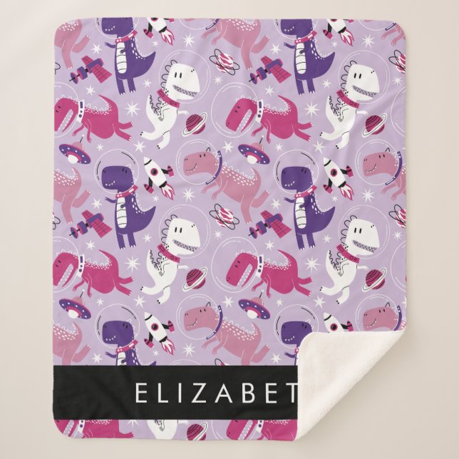 Space Dinosaurs, Cute Dinosaurs, Stars, Your Name Sherpa Blanket (Front)