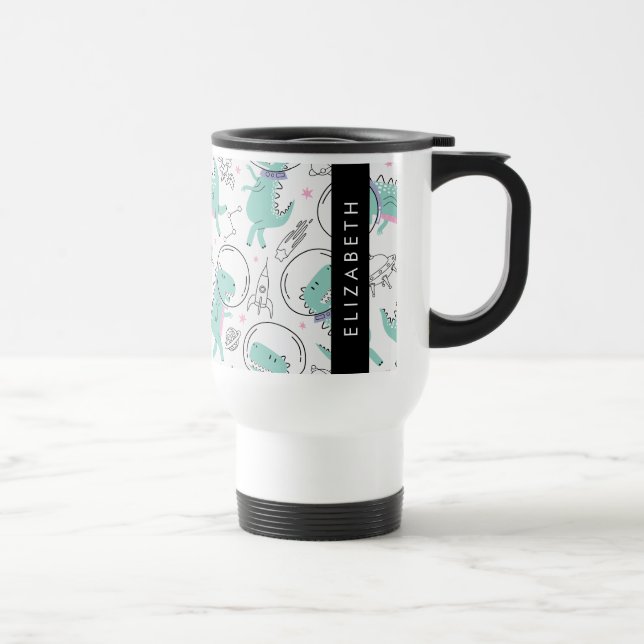 Space Dinosaurs, Cute Dinosaurs, Stars, Your Name Travel Mug (Right)
