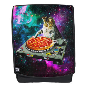Space dj cat pizza backpack