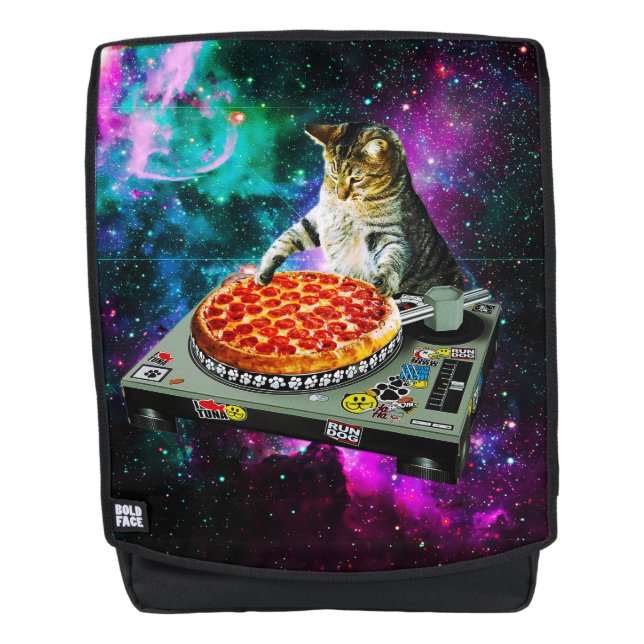 Space dj cat pizza backpack (Front)