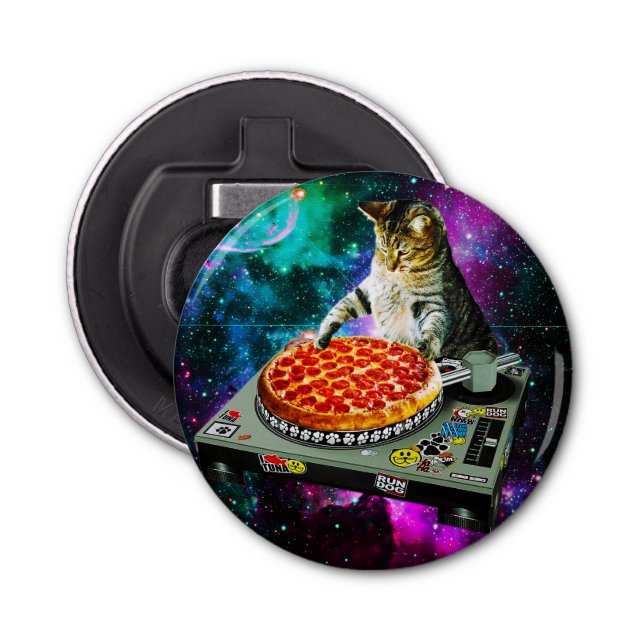 Space dj cat pizza bottle opener (Front)