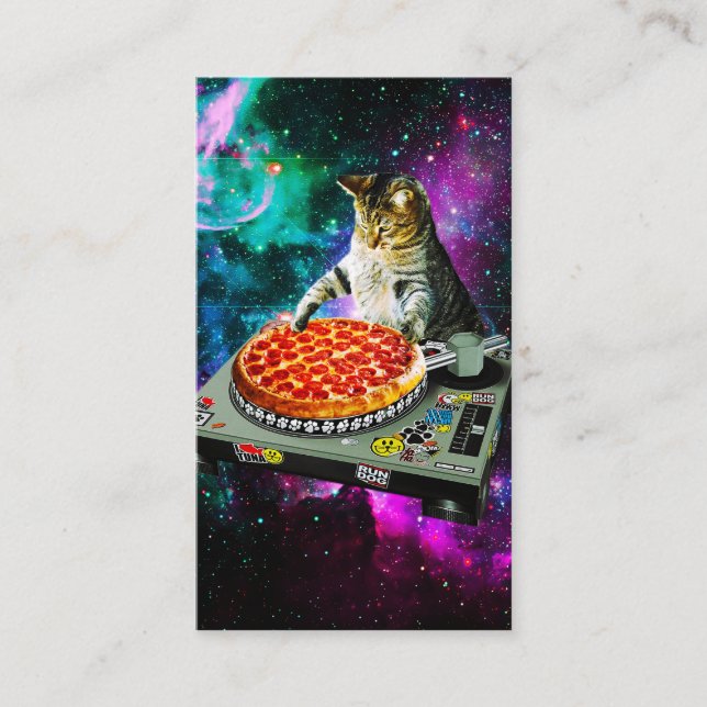 Space dj cat pizza business card (Front)