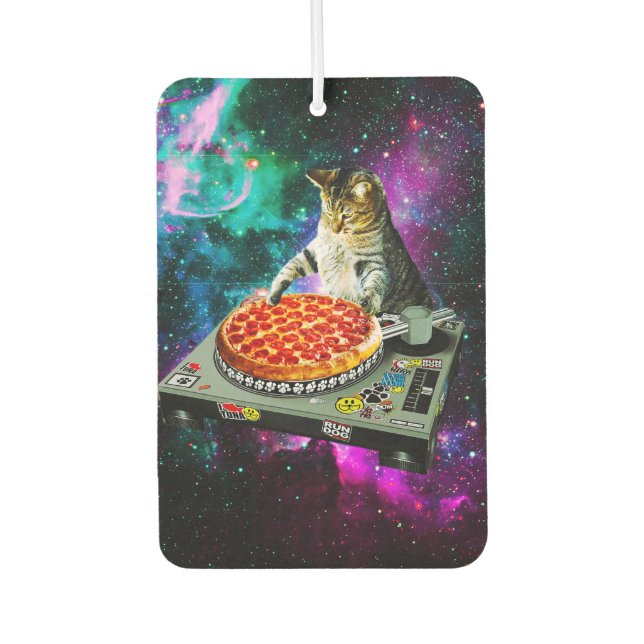 Space dj cat pizza car air freshener (Front)