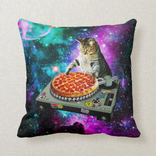 Space dj cat pizza cushion