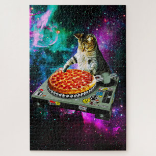 Space dj cat pizza jigsaw puzzle