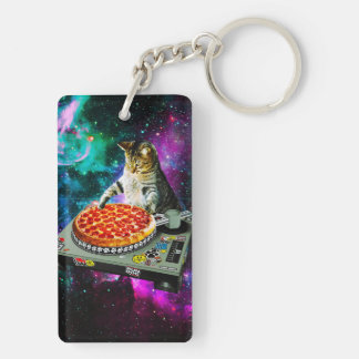 Space dj cat pizza key ring