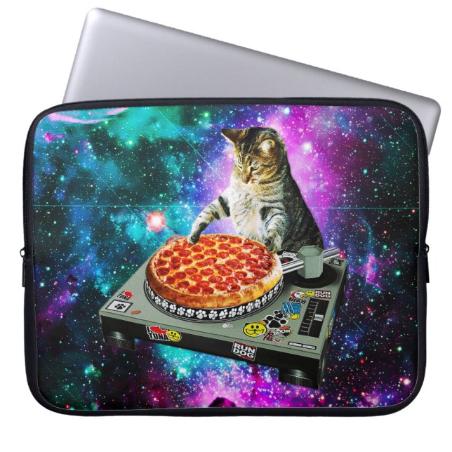 Space dj cat pizza laptop sleeve (Front)