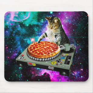 Space dj cat pizza mouse mat