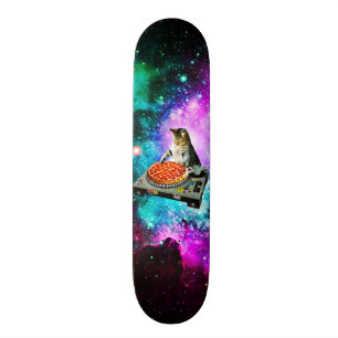 Space dj cat pizza skateboard