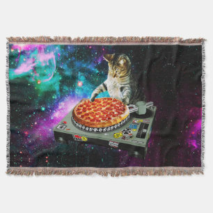 Space dj cat pizza throw blanket