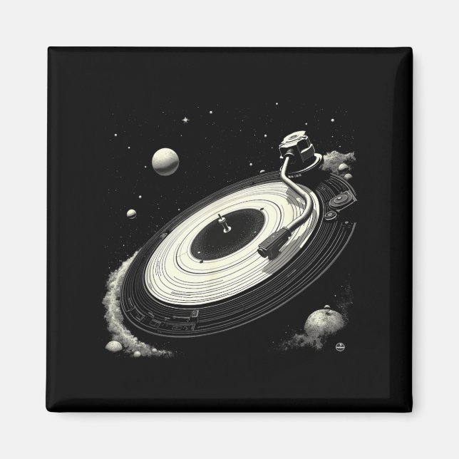 Space DJ s for Men Solar System Vinyl Record Magnet (Front)