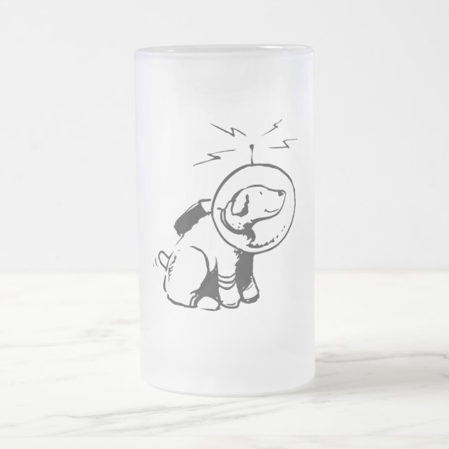 Space Dog Frosted Glass Beer Mug (Center)