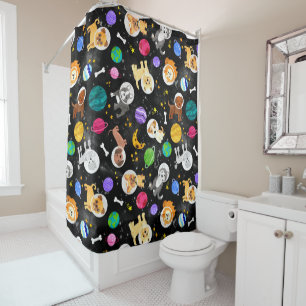 Space Dogs Watercolor Astronaut Puppies Shower Curtain