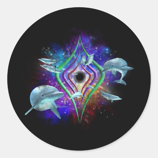 Space dolphins Galaxy Nebula Classic Round Sticker (Front)