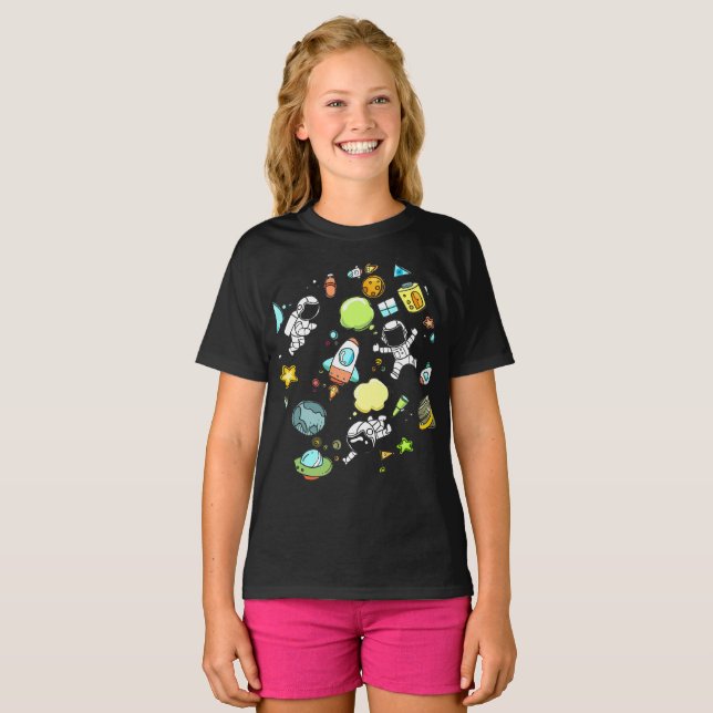 Space Doodle Kid's Basic Black T-shirt (Front Full)