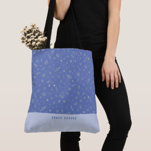 Space Doodle Lavender Blue Personalised Name Tote Bag