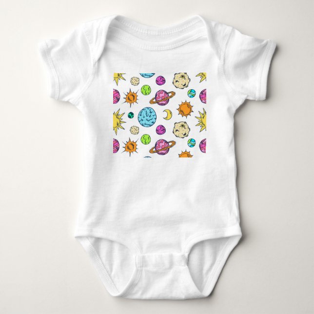 Space Doodles Cosmic Background Baby Bodysuit (Front)