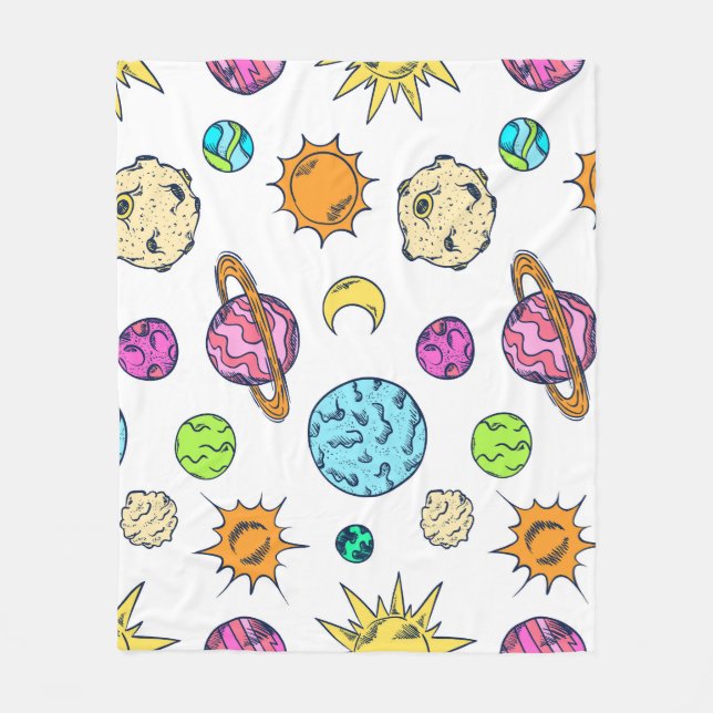 Space Doodles Cosmic Background Fleece Blanket (Front)