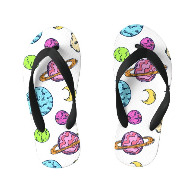 Space Doodles Cosmic Background Kid's Flip Flops (Footbed)
