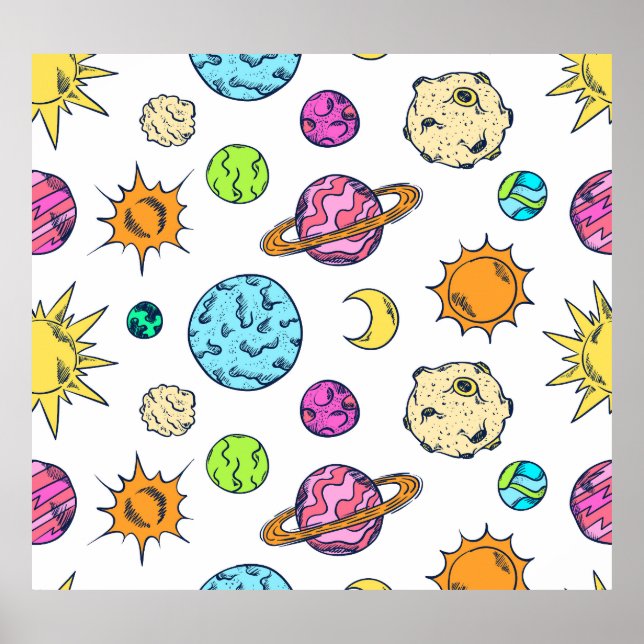 Space Doodles Cosmic Background Poster (Front)