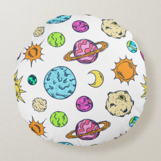 Space Doodles Cosmic Background Round Cushion